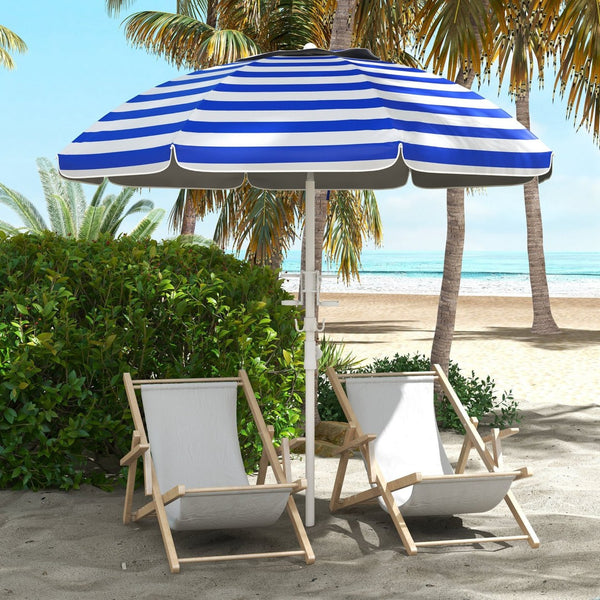 English Elm Outsunny 5.7' Portable Beach Umbrella - Uv 40+ Protection, Adjustable Height, Cup Holders & Hooks W2225P200537-GIGA