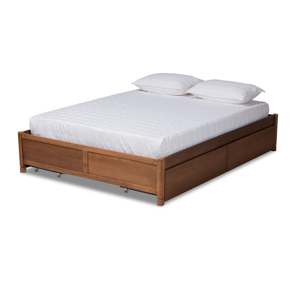 Baxton Studio Baxton Studio Yara Modern Walnut Brown Wood Platform Storage Bed Frame with 4 Drawers for Organization King MG0068-Walnut-4DW-King-Frame