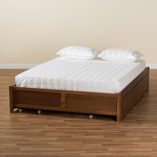 Baxton Studio Baxton Studio Yara Modern Walnut Brown Wood Platform Storage Bed Frame with 4 Drawers for Organization King MG0068-Walnut-4DW-King-Frame
