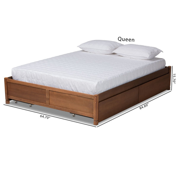 Baxton Studio Baxton Studio Yara Modern Walnut Brown Wood Platform Storage Bed Frame with 4 Drawers for Organization King MG0068-Walnut-4DW-King-Frame