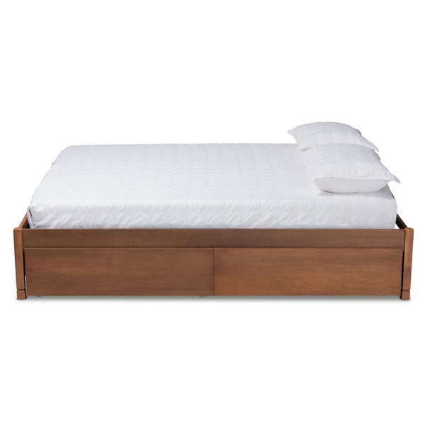 Baxton Studio Baxton Studio Yara Modern Walnut Brown Wood Platform Storage Bed Frame with 4 Drawers for Organization King MG0068-Walnut-4DW-King-Frame