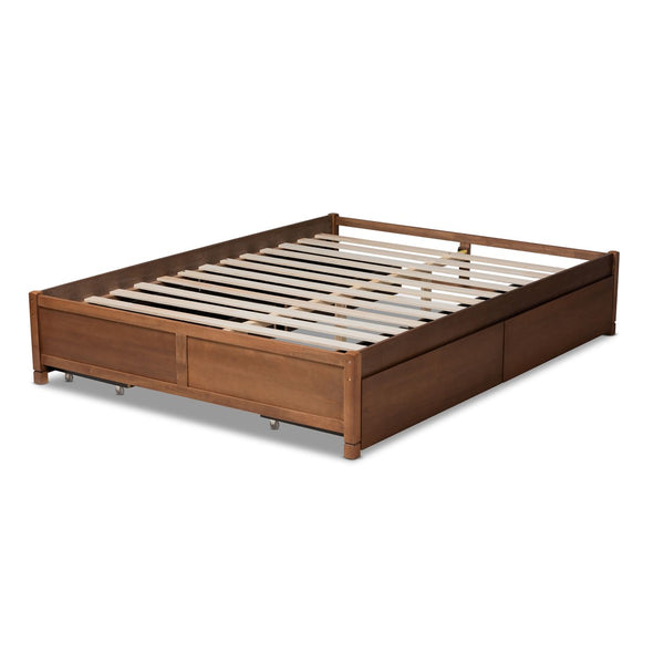 Baxton Studio Baxton Studio Yara Modern Walnut Brown Wood Platform Storage Bed Frame with 4 Drawers for Organization King MG0068-Walnut-4DW-King-Frame