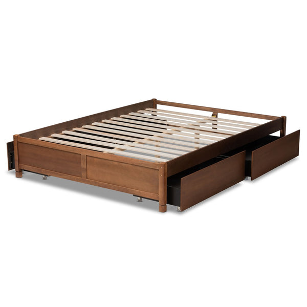 Baxton Studio Baxton Studio Yara Modern Walnut Brown Wood Platform Storage Bed Frame with 4 Drawers for Organization King MG0068-Walnut-4DW-King-Frame