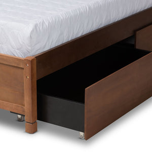 Baxton Studio Baxton Studio Yara Modern Walnut Brown Wood Platform Storage Bed Frame with 4 Drawers for Organization King MG0068-Walnut-4DW-King-Frame