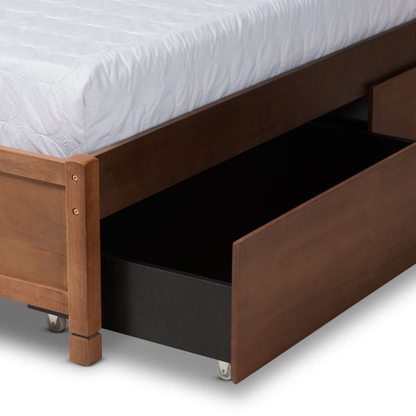 Baxton Studio Baxton Studio Yara Modern Walnut Brown Wood Platform Storage Bed Frame with 4 Drawers for Organization King MG0068-Walnut-4DW-King-Frame