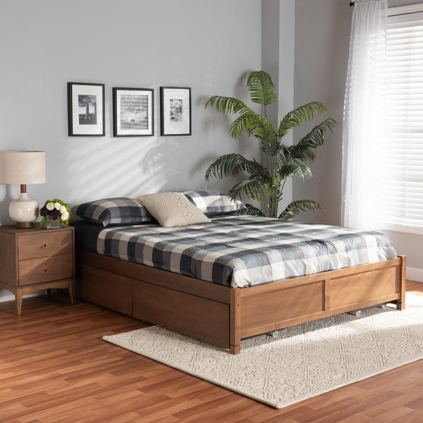 Baxton Studio Baxton Studio Yara Modern Walnut Brown Wood Platform Storage Bed Frame with 4 Drawers for Organization King MG0068-Walnut-4DW-King-Frame