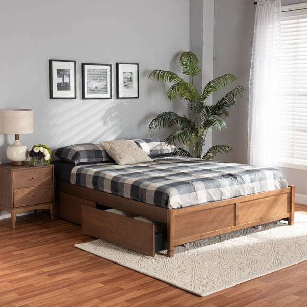 Baxton Studio Baxton Studio Yara Modern Walnut Brown Wood Platform Storage Bed Frame with 4 Drawers for Organization King MG0068-Walnut-4DW-King-Frame