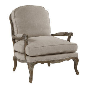 English Elm Formal Parlier Accent Chair — Carved Solid Wood Frame, Woven Rattan Back, Gray Weathered Finish, Plush Upholstery B011P255728