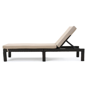 English Elm Christopher Knight Home® - PUERTA Chaise Lounge with Water-Repellent Beige Cushion, Dark Brown PE Rattan Frame, All-Season Comfort N775P247421B
