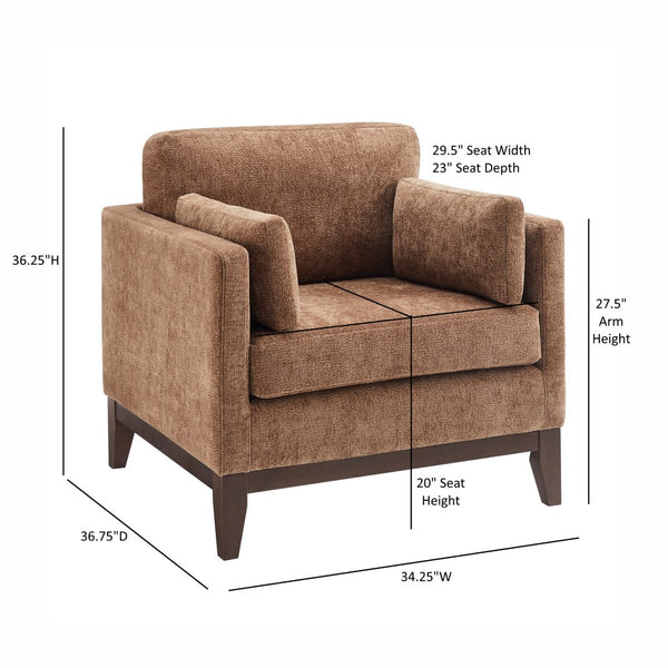 English Elm Chalco Mid-century Accent Chair Walnut Legs Polyester Upholstery Deep Foam Cushions Brown B050P429148