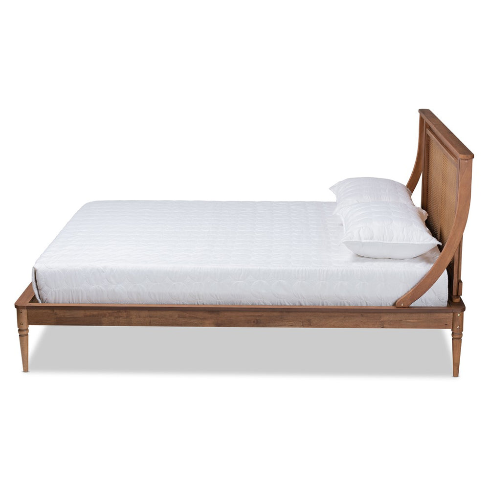 Baxton Studio Baxton Studio Jamila Modern Platform Bed with Elegant Rattan Headboard and Sturdy Wood Frame Design King MG0069-Rattan/Walnut-King