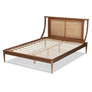 Baxton Studio Baxton Studio Jamila Modern Platform Bed with Elegant Rattan Headboard and Sturdy Wood Frame Design King MG0069-Rattan/Walnut-King