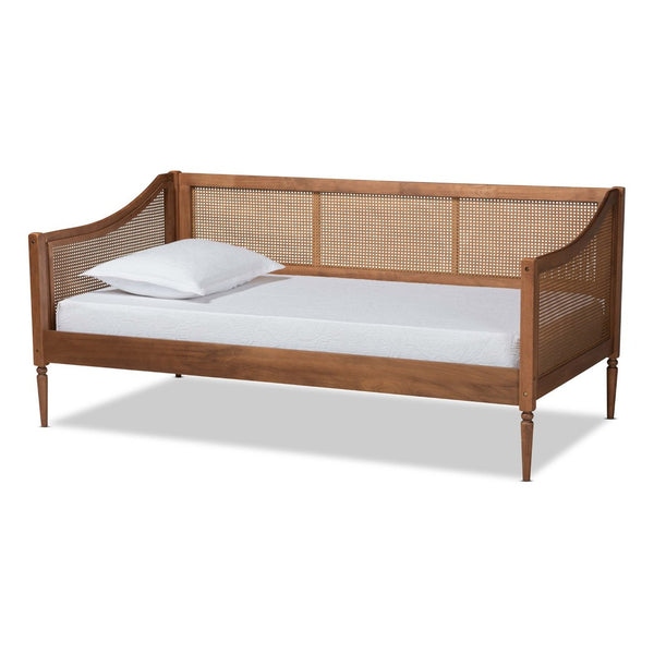 Baxton Studio Baxton Studio Ogden Twin Daybed - Mid-Century Modern Walnut Finish with Stylish Synthetic Rattan Accents MG0074-Rattan/Walnut-Daybed