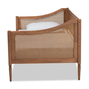 Baxton Studio Baxton Studio Ogden Twin Daybed - Mid-Century Modern Walnut Finish with Stylish Synthetic Rattan Accents MG0074-Rattan/Walnut-Daybed