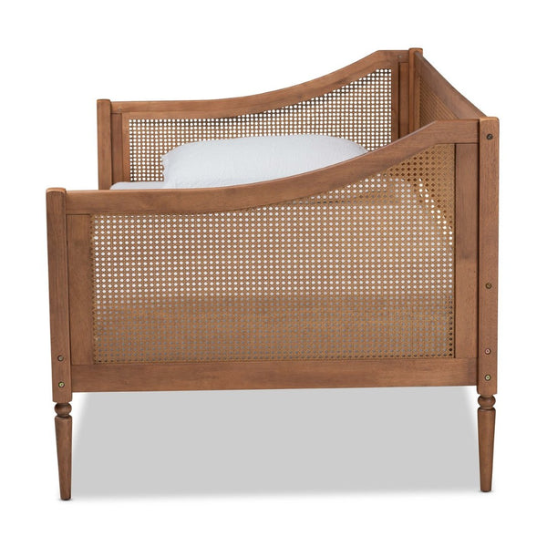 Baxton Studio Baxton Studio Ogden Twin Daybed - Mid-Century Modern Walnut Finish with Stylish Synthetic Rattan Accents MG0074-Rattan/Walnut-Daybed