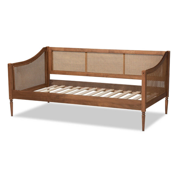 Baxton Studio Baxton Studio Ogden Twin Daybed - Mid-Century Modern Walnut Finish with Stylish Synthetic Rattan Accents MG0074-Rattan/Walnut-Daybed