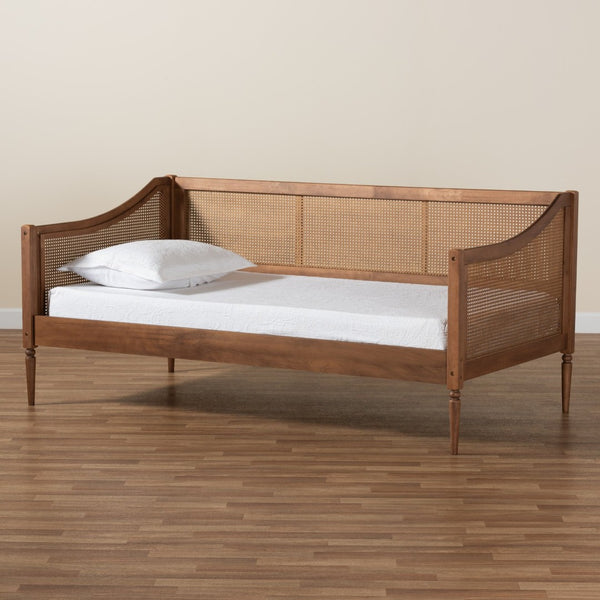 Baxton Studio Baxton Studio Ogden Twin Daybed - Mid-Century Modern Walnut Finish with Stylish Synthetic Rattan Accents MG0074-Rattan/Walnut-Daybed