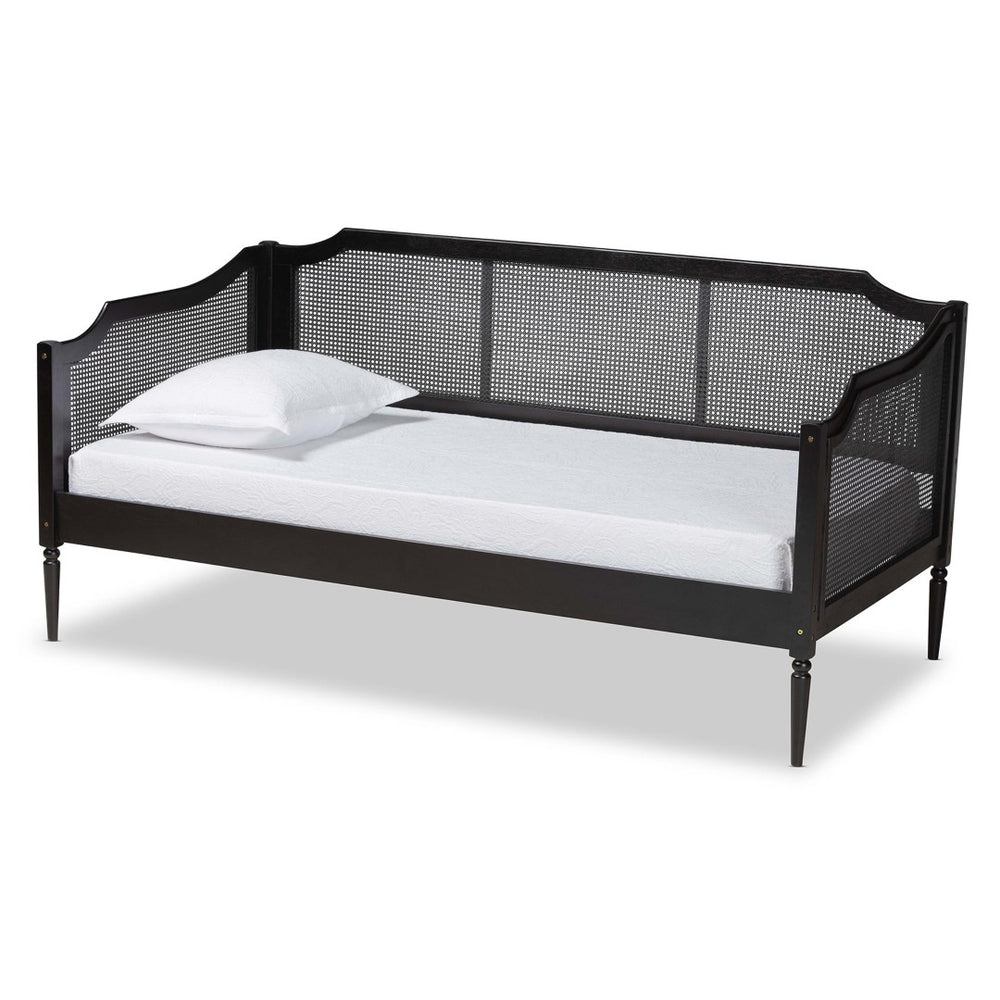 Baxton Studio Baxton Studio Hancock Twin Daybed – Mid-Century Modern Charcoal Wood & Rattan, Stylish & Durable Design MG0075-Black Rattan/Black-Daybed