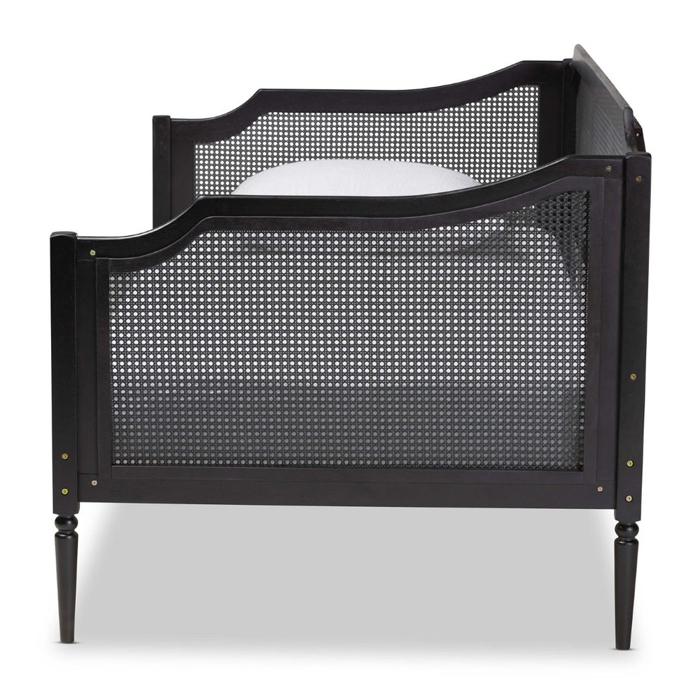 Baxton Studio Baxton Studio Hancock Twin Daybed – Mid-Century Modern Charcoal Wood & Rattan, Stylish & Durable Design MG0075-Black Rattan/Black-Daybed