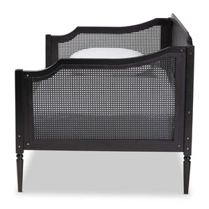 Baxton Studio Baxton Studio Hancock Twin Daybed – Mid-Century Modern Charcoal Wood & Rattan, Stylish & Durable Design MG0075-Black Rattan/Black-Daybed