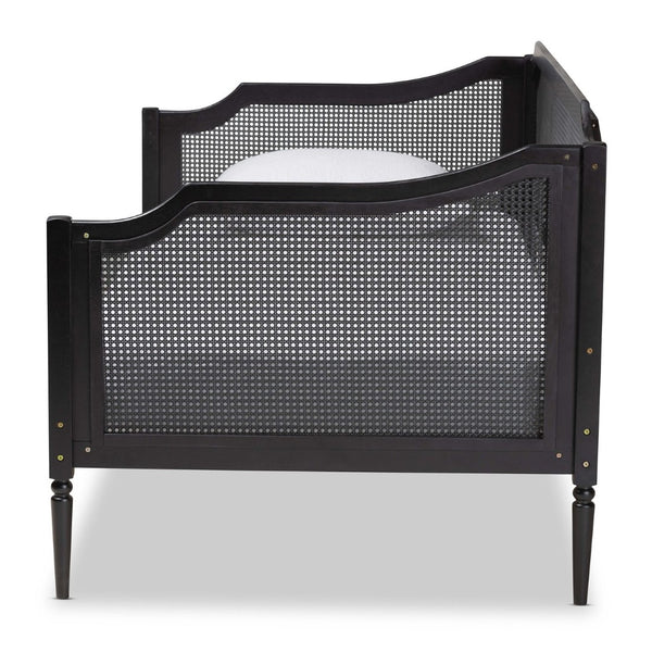 Baxton Studio Baxton Studio Hancock Twin Daybed – Mid-Century Modern Charcoal Wood & Rattan, Stylish & Durable Design MG0075-Black Rattan/Black-Daybed