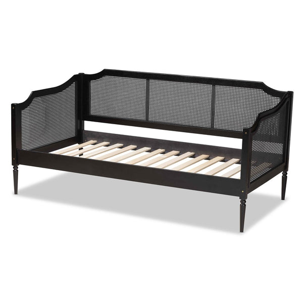 Baxton Studio Baxton Studio Hancock Twin Daybed – Mid-Century Modern Charcoal Wood & Rattan, Stylish & Durable Design MG0075-Black Rattan/Black-Daybed