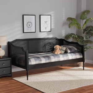 Baxton Studio Baxton Studio Hancock Twin Daybed – Mid-Century Modern Charcoal Wood & Rattan, Stylish & Durable Design MG0075-Black Rattan/Black-Daybed