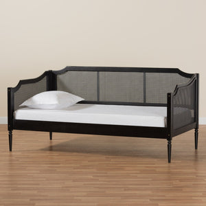 Baxton Studio Baxton Studio Hancock Twin Daybed – Mid-Century Modern Charcoal Wood & Rattan, Stylish & Durable Design MG0075-Black Rattan/Black-Daybed