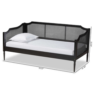 Baxton Studio Baxton Studio Hancock Twin Daybed – Mid-Century Modern Charcoal Wood & Rattan, Stylish & Durable Design MG0075-Black Rattan/Black-Daybed
