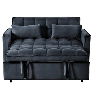English Elm 3 Convertible Sleeper Sofa Bed Velvet Loveseat Futon with Pull-Out Bed, Adjustable Back, Storage Pockets Black W2121P179227