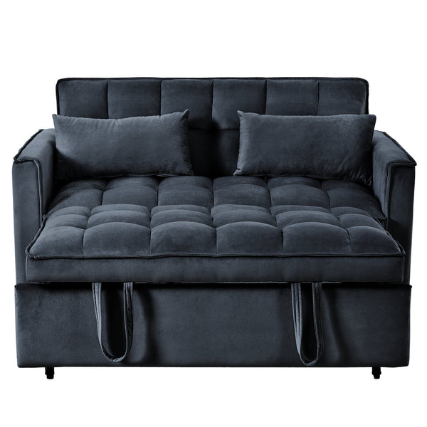 English Elm 3 Convertible Sleeper Sofa Bed Velvet Loveseat Futon with Pull-Out Bed, Adjustable Back, Storage Pockets Black W2121P179227