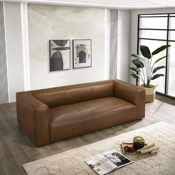 English Elm Colton Saddle Tan Milled Leather Sofa with Vintage Patina and Solid Wood Frame B183S00223