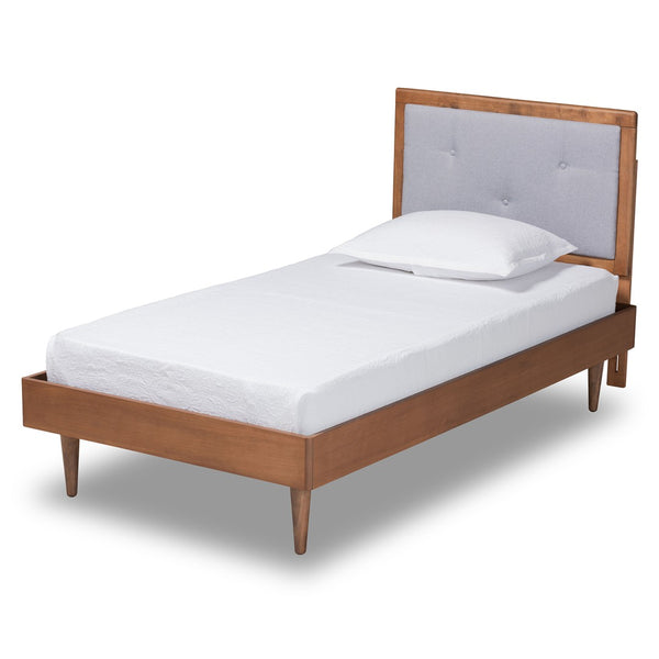 Baxton Studio Baxton Studio Saul Twin Size Platform Bed in Light Grey Fabric & Walnut Wood - Stylish & Versatile Saul-Light Grey/Walnut-Twin