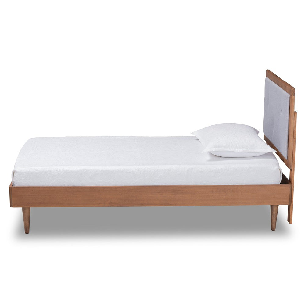 Baxton Studio Baxton Studio Saul Twin Size Platform Bed in Light Grey Fabric & Walnut Wood - Stylish & Versatile Saul-Light Grey/Walnut-Twin