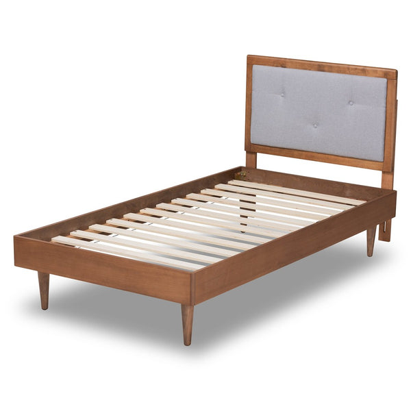Baxton Studio Baxton Studio Saul Twin Size Platform Bed in Light Grey Fabric & Walnut Wood - Stylish & Versatile Saul-Light Grey/Walnut-Twin