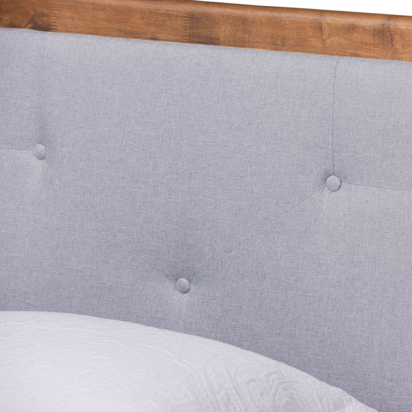Baxton Studio Baxton Studio Saul Twin Size Platform Bed in Light Grey Fabric & Walnut Wood - Stylish & Versatile Saul-Light Grey/Walnut-Twin
