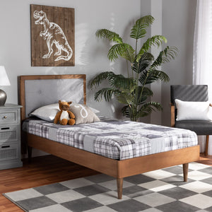 Baxton Studio Baxton Studio Saul Twin Size Platform Bed in Light Grey Fabric & Walnut Wood - Stylish & Versatile Saul-Light Grey/Walnut-Twin