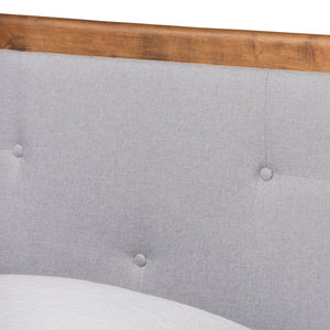 Baxton Studio Baxton Laima Twin Size Platform Bed - Mid-Century Modern Design with Light Grey Upholstery & Walnut Finish Laima-Light Grey/Walnut-Twin