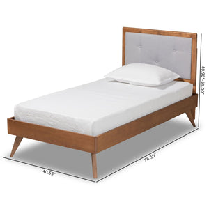 Baxton Studio Baxton Laima Twin Size Platform Bed - Mid-Century Modern Design with Light Grey Upholstery & Walnut Finish Laima-Light Grey/Walnut-Twin