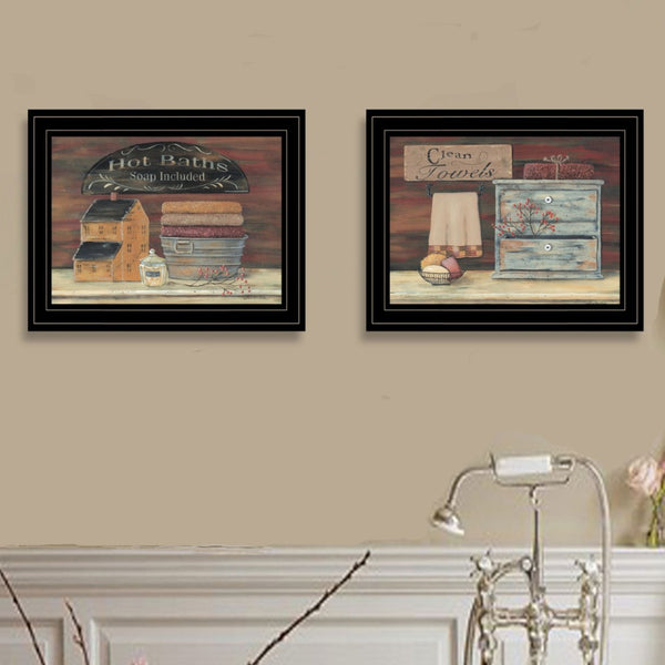 English Elm "hot Bath" Pam Britton 2 Piece Framed Wall Art Set for Bathroom Gallery Decor B06787811