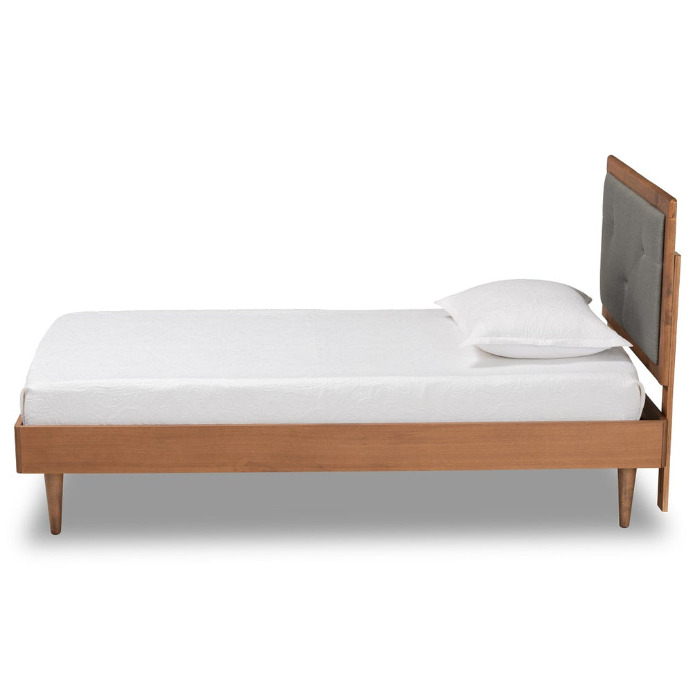 Baxton Studio Baxton Studio Saul Twin Platform Bed - Mid-Century Modern Design with Dark Grey Upholstery & Walnut Wood Saul-Dark Grey/Walnut-Twin