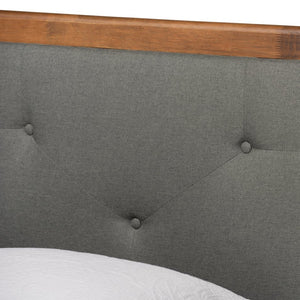 Baxton Studio Baxton Studio Saul Twin Platform Bed - Mid-Century Modern Design with Dark Grey Upholstery & Walnut Wood Saul-Dark Grey/Walnut-Twin