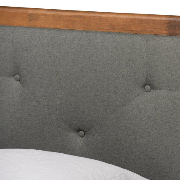 Baxton Studio Baxton Studio Saul Twin Platform Bed - Mid-Century Modern Design with Dark Grey Upholstery & Walnut Wood Saul-Dark Grey/Walnut-Twin