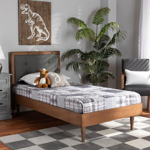 Baxton Studio Baxton Studio Saul Twin Platform Bed - Mid-Century Modern Design with Dark Grey Upholstery & Walnut Wood Saul-Dark Grey/Walnut-Twin