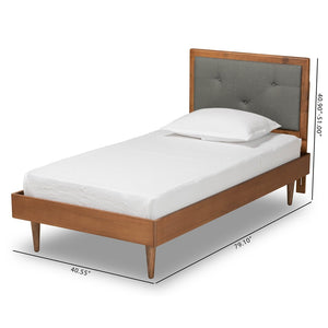 Baxton Studio Baxton Studio Saul Twin Platform Bed - Mid-Century Modern Design with Dark Grey Upholstery & Walnut Wood Saul-Dark Grey/Walnut-Twin