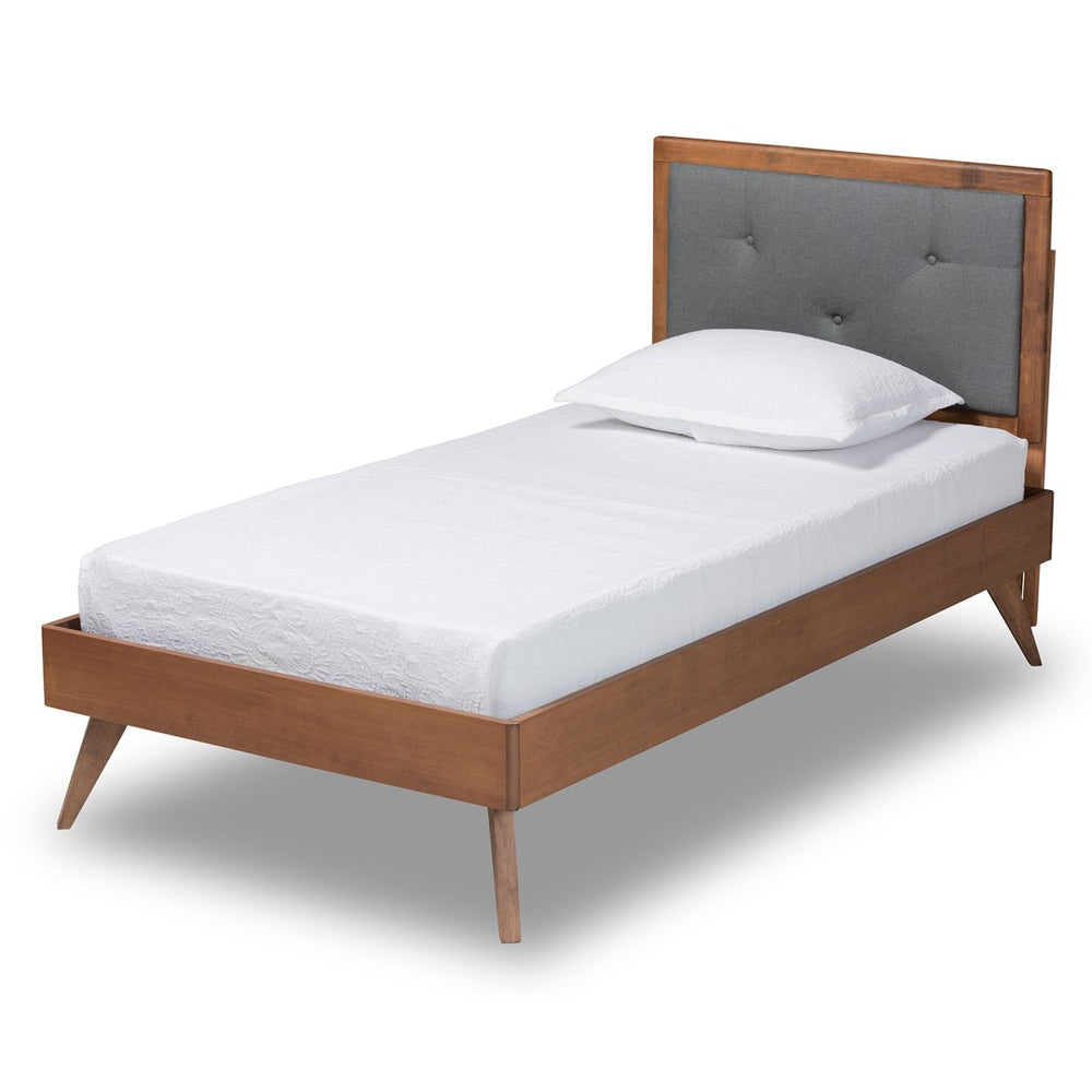 Baxton Studio Baxton Laima Twin Size Platform Bed - Stylish Mid-Century Modern Design with Adjustable Headboard Laima-Dark Grey/Walnut-Twin