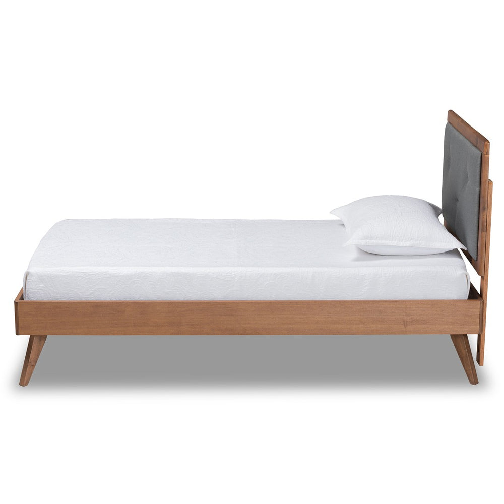 Baxton Studio Baxton Laima Twin Size Platform Bed - Stylish Mid-Century Modern Design with Adjustable Headboard Laima-Dark Grey/Walnut-Twin