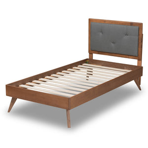 Baxton Studio Baxton Laima Twin Size Platform Bed - Stylish Mid-Century Modern Design with Adjustable Headboard Laima-Dark Grey/Walnut-Twin