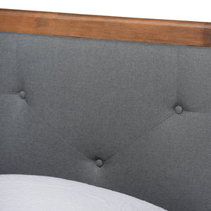 Baxton Studio Baxton Laima Twin Size Platform Bed - Stylish Mid-Century Modern Design with Adjustable Headboard Laima-Dark Grey/Walnut-Twin
