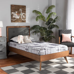 Baxton Studio Baxton Laima Twin Size Platform Bed - Stylish Mid-Century Modern Design with Adjustable Headboard Laima-Dark Grey/Walnut-Twin